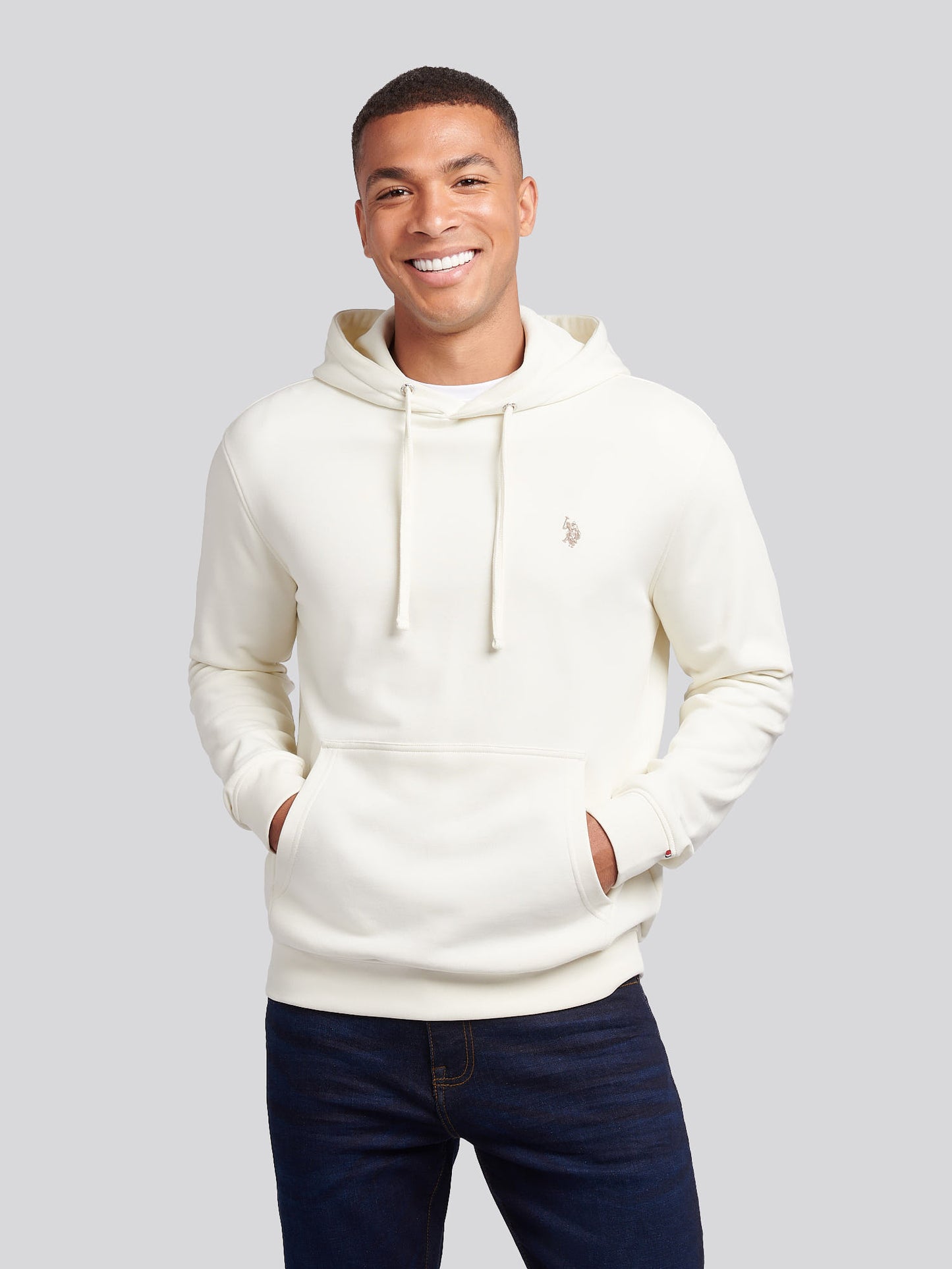 Mens Double Horsemen Loopback Hoodie in Whisper White
