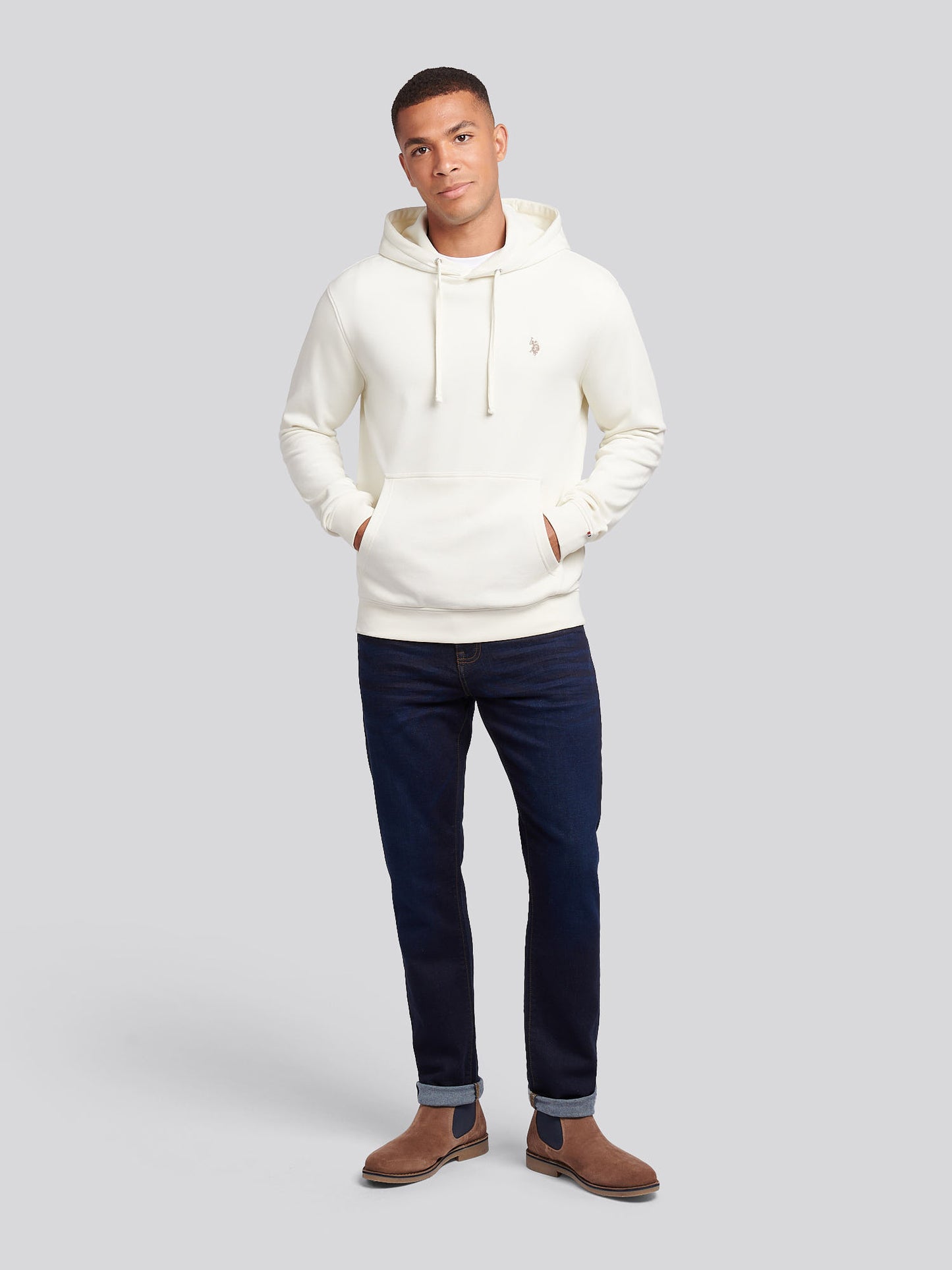 Mens Double Horsemen Loopback Hoodie in Whisper White
