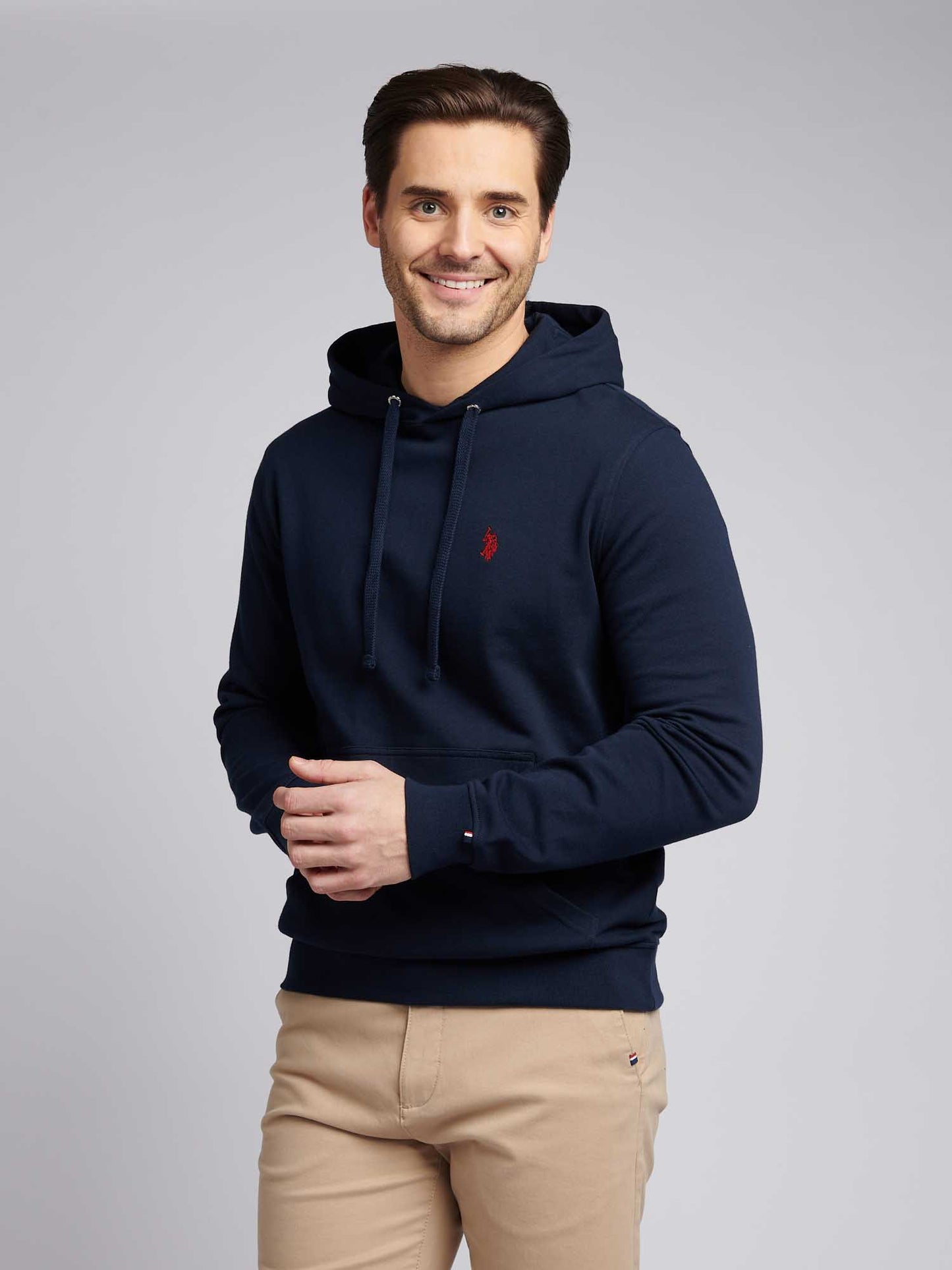 Mens Double Horsemen Loopback Hoodie in Dark Sapphire Navy / Haute Red DHM