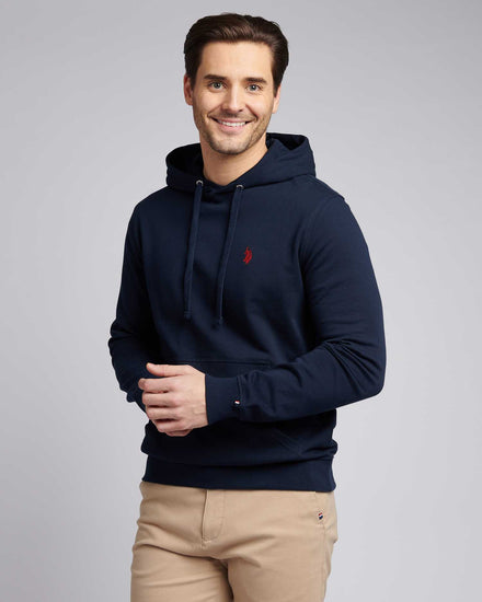 Mens Double Horsemen Loopback Hoodie in Dark Sapphire Navy / Haute Red DHM