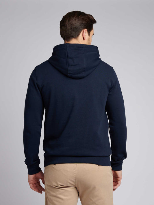Mens Double Horsemen Loopback Hoodie in Dark Sapphire Navy / Haute Red DHM