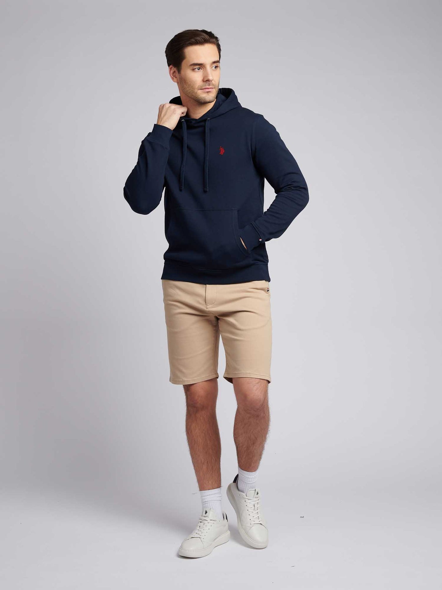 Mens Double Horsemen Loopback Hoodie in Dark Sapphire Navy / Haute Red DHM