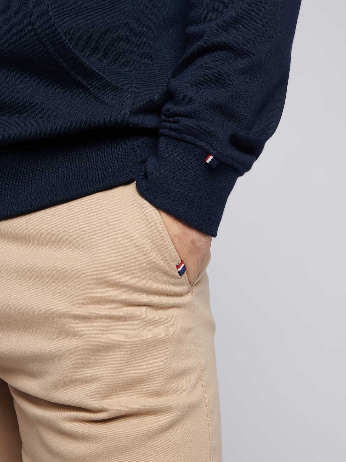 Mens Double Horsemen Loopback Hoodie in Dark Sapphire Navy / Haute Red DHM