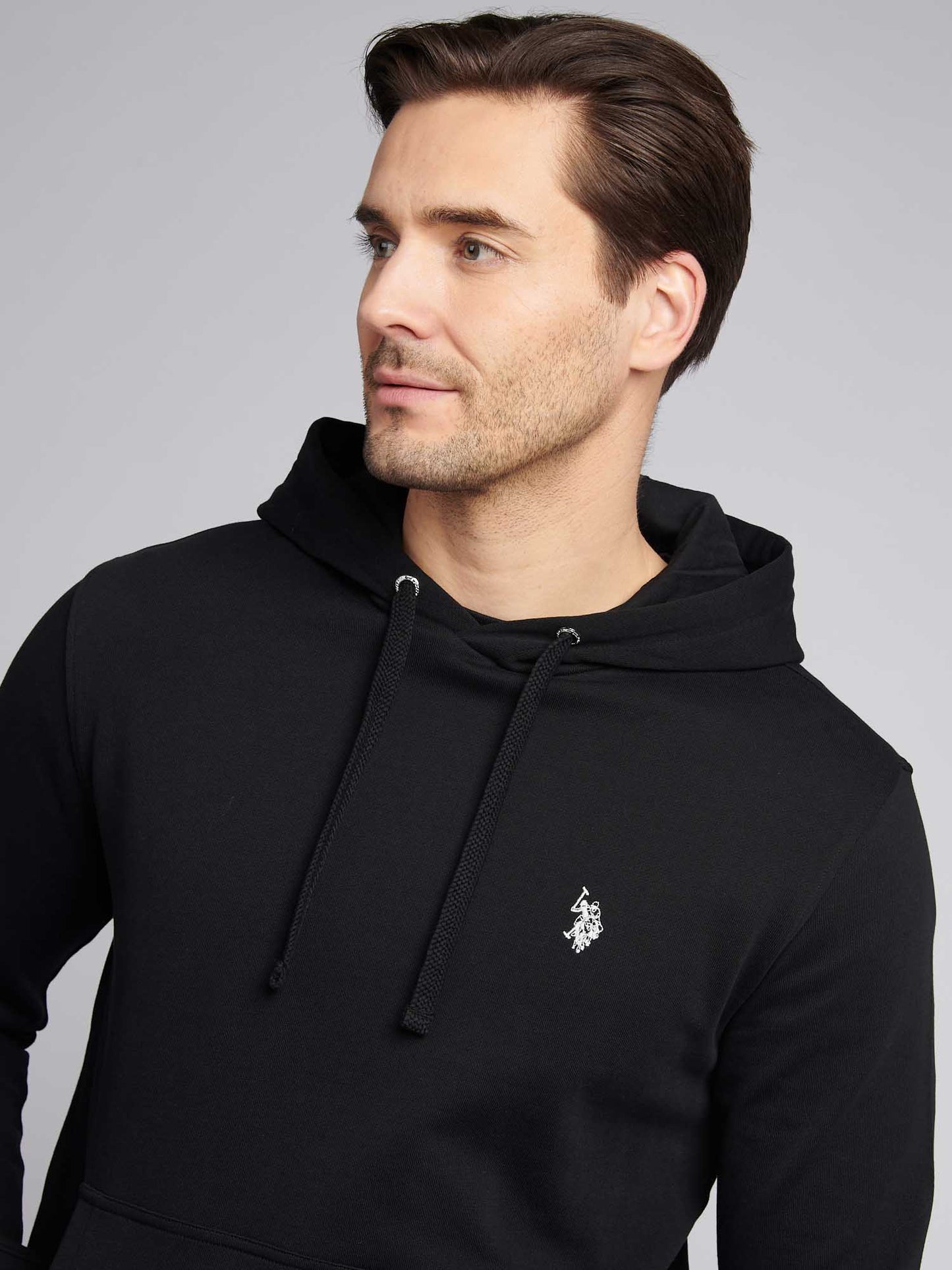 Mens Double Horsemen Loopback Hoodie in Black Bright White DHM