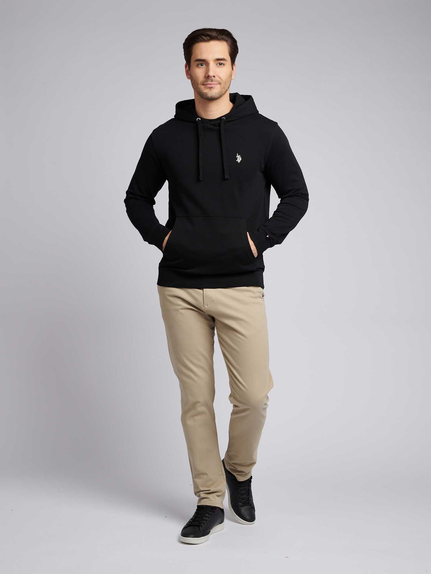 Mens Double Horsemen Loopback Hoodie in Black Bright White DHM