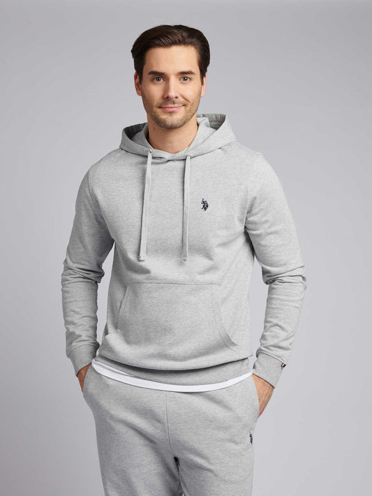 Mens Double Horsemen Loopback Hoodie in Mid Grey Marl