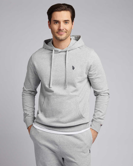 Mens Double Horsemen Loopback Hoodie in Mid Grey Marl