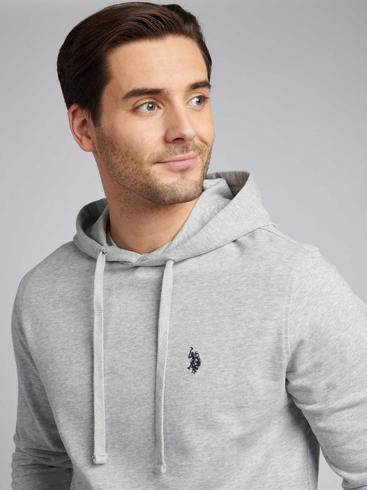 Mens Double Horsemen Loopback Hoodie in Mid Grey Marl