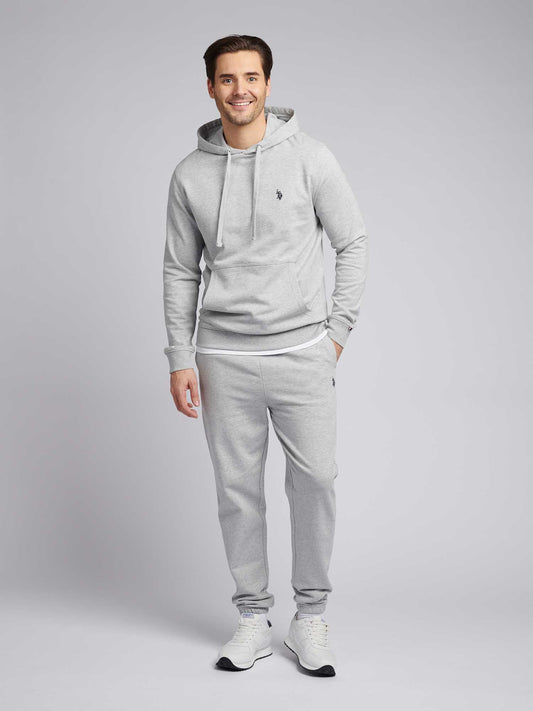 Mens Double Horsemen Loopback Hoodie in Mid Grey Marl