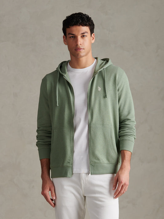 Mens Double Horsemen Loopback Zip Hoodie Sea Spray