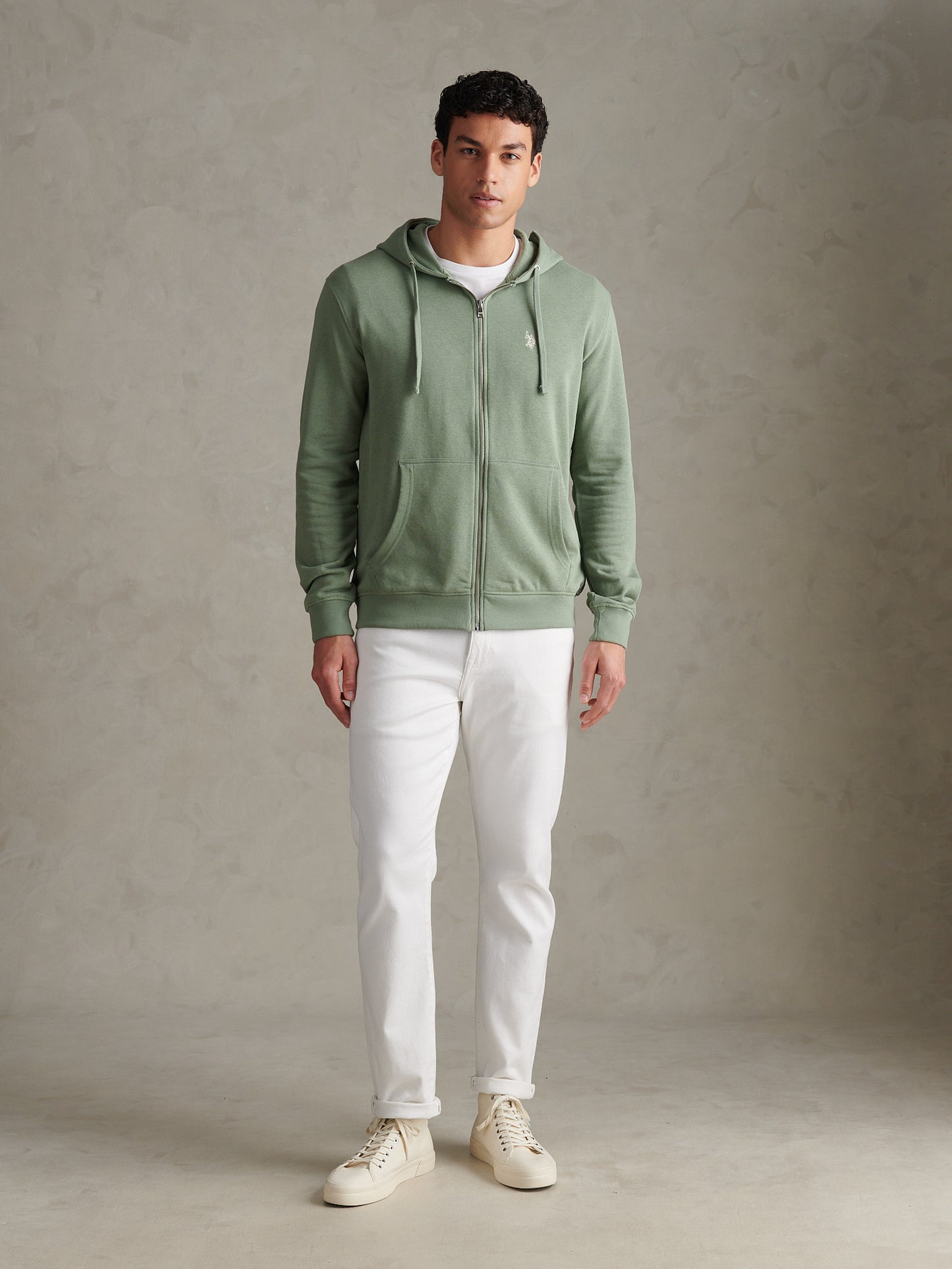Mens Double Horsemen Loopback Zip Hoodie Sea Spray