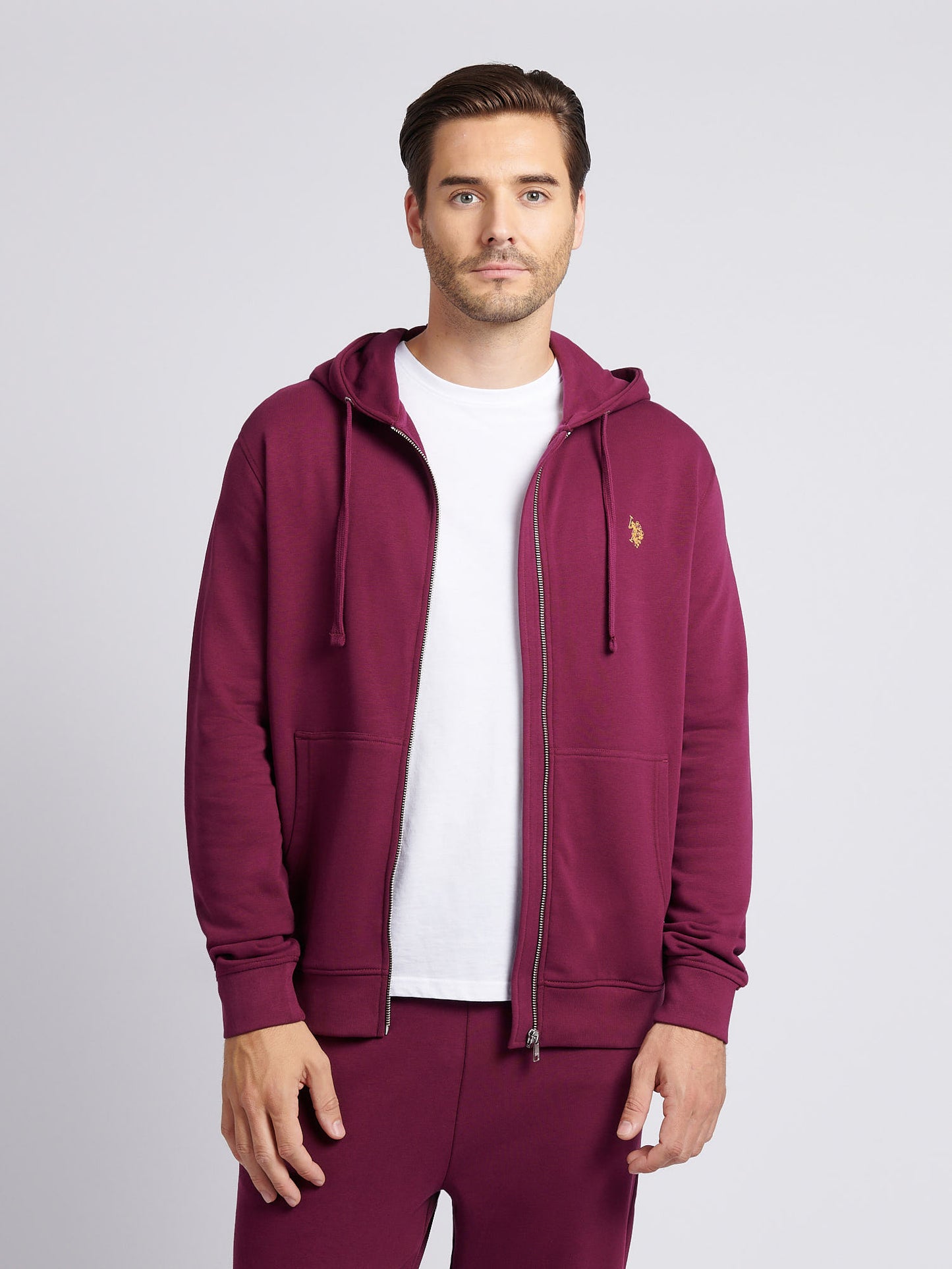 Mens Double Horsemen Loopback Zip Hoodie in Grape Wine
