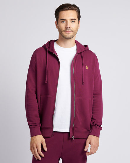 Mens Double Horsemen Loopback Zip Hoodie in Grape Wine