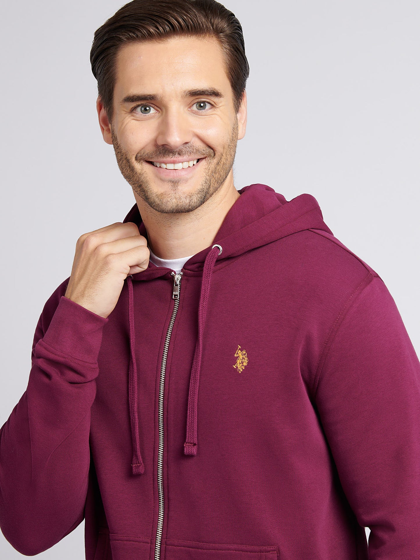 Mens Double Horsemen Loopback Zip Hoodie in Grape Wine