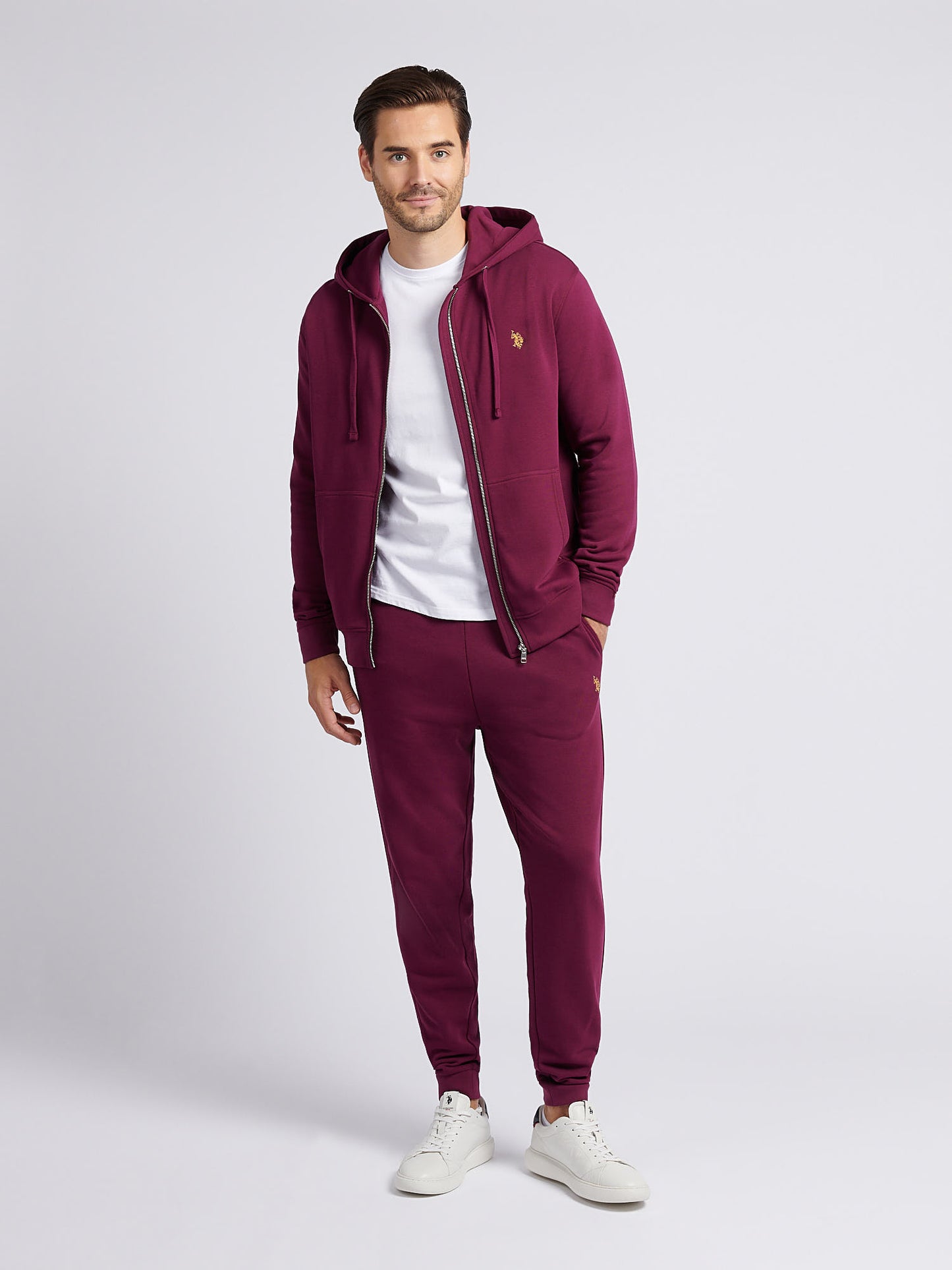Mens Double Horsemen Loopback Zip Hoodie in Grape Wine
