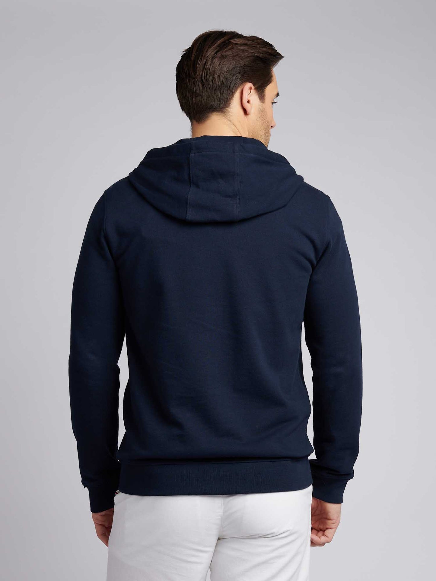 Mens Double Horsemen Loopback Zip Hoodie in Dark Sapphire Navy / Haute Red DHM