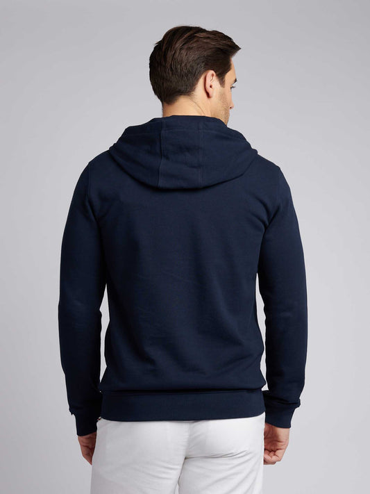Mens Double Horsemen Loopback Zip Hoodie in Dark Sapphire Navy / Haute Red DHM