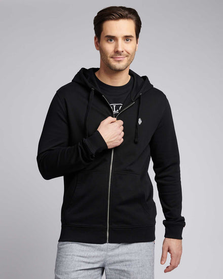 Mens Double Horsemen Loopback Zip Hoodie in Black Bright White DHM