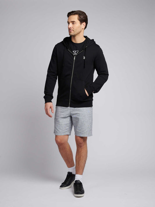 Mens Double Horsemen Loopback Zip Hoodie in Black Bright White DHM