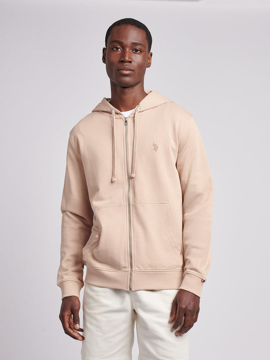 Mens Double Horsemen Loopback Zip Hoodie in Doeskin