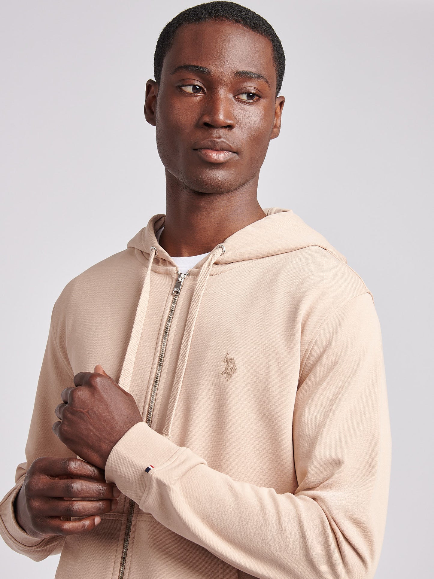 Mens Double Horsemen Loopback Zip Hoodie in Doeskin