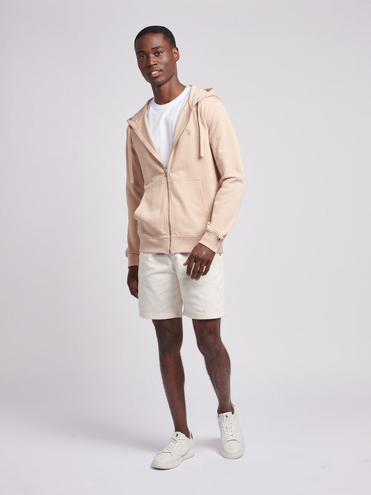 Mens Double Horsemen Loopback Zip Hoodie in Doeskin