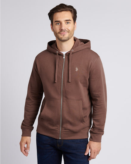 Mens Double Horsemen Loopback Zip Hoodie in Chocolate Martini
