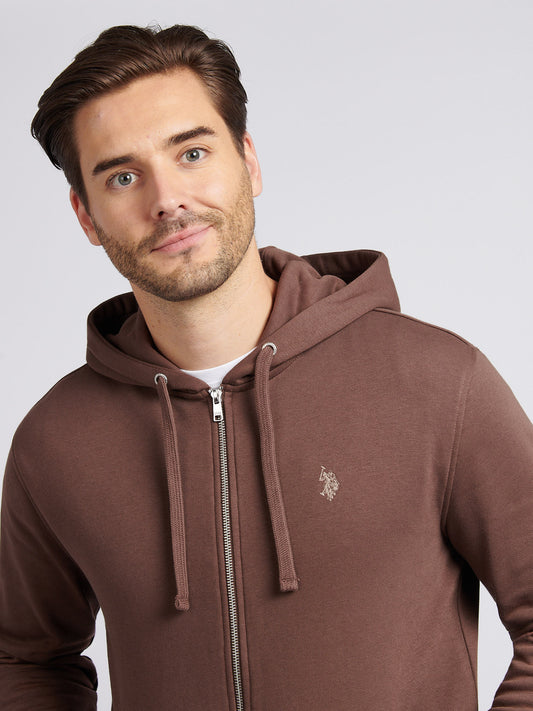 Mens Double Horsemen Loopback Zip Hoodie in Chocolate Martini