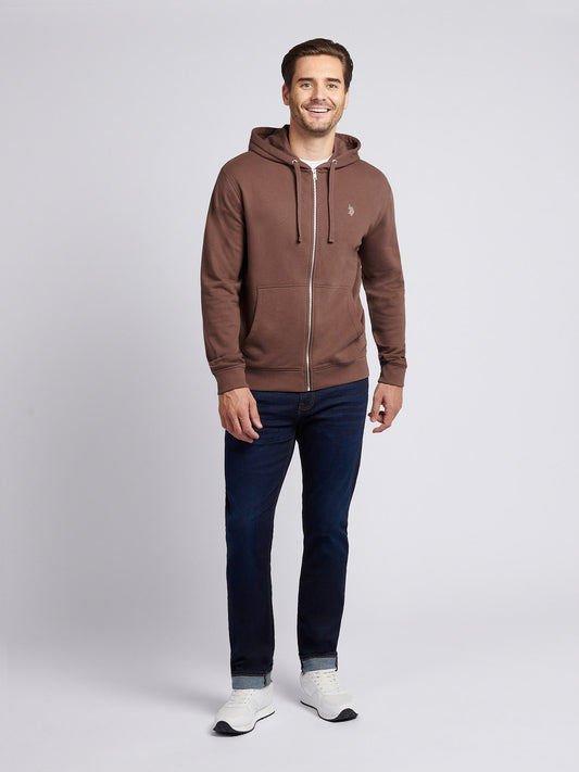 Mens Double Horsemen Loopback Zip Hoodie in Chocolate Martini