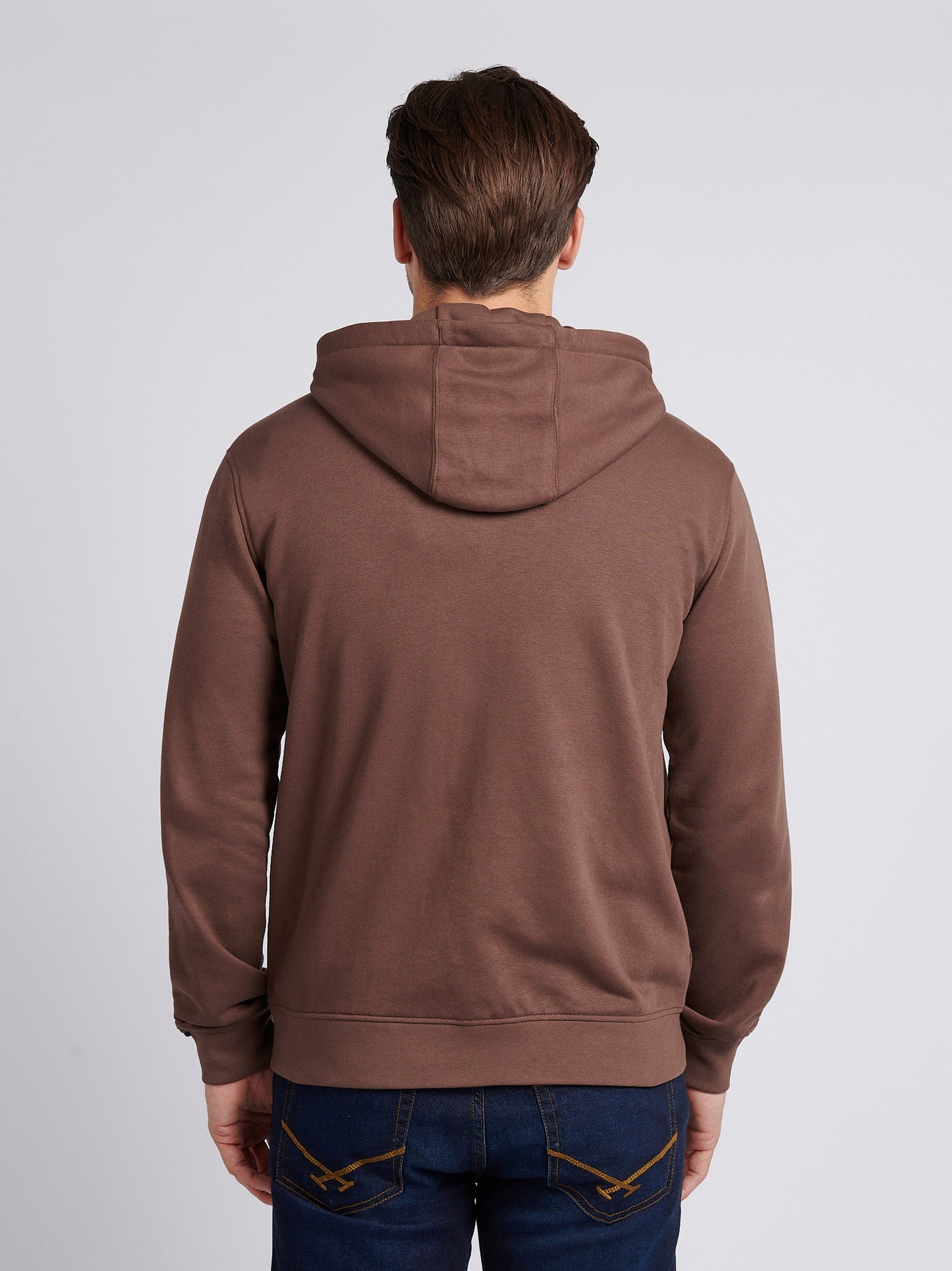 Mens Double Horsemen Loopback Zip Hoodie in Chocolate Martini
