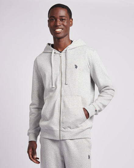 Mens Double Horsemen Loopback Zip Hoodie in Mid Grey Marl