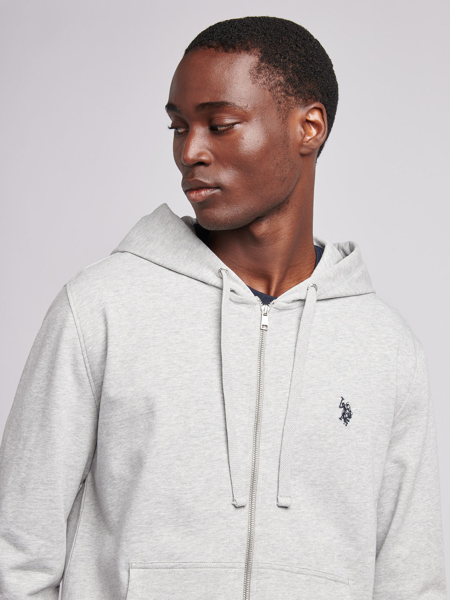 Mens Double Horsemen Loopback Zip Hoodie in Mid Grey Marl