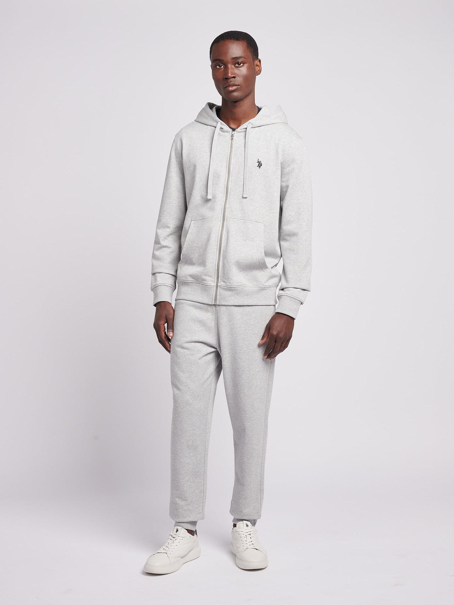 Mens Double Horsemen Loopback Zip Hoodie in Mid Grey Marl