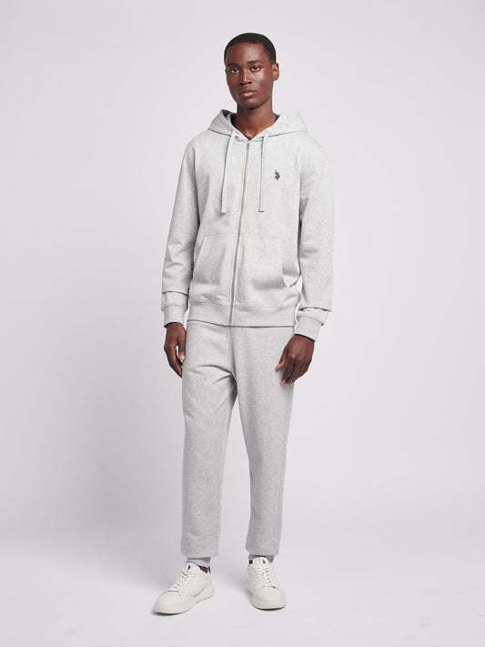 Mens Double Horsemen Loopback Zip Hoodie in Mid Grey Marl