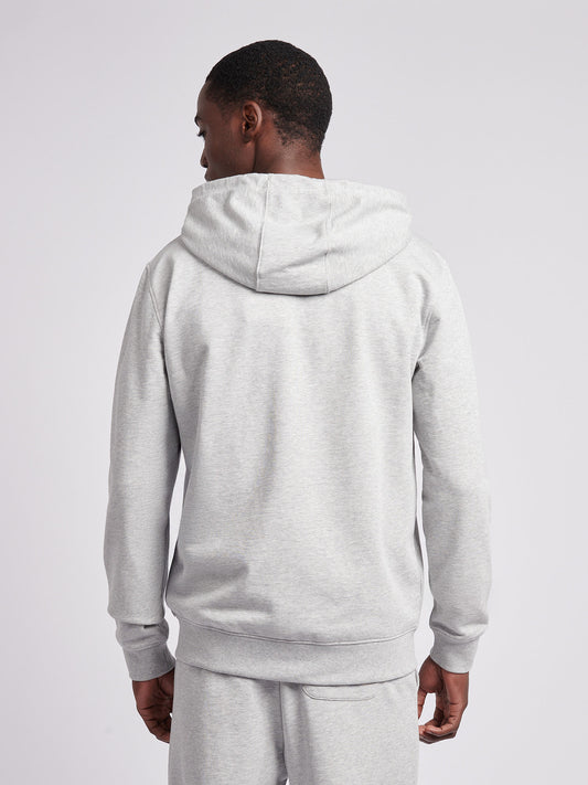 Mens Double Horsemen Loopback Zip Hoodie in Mid Grey Marl