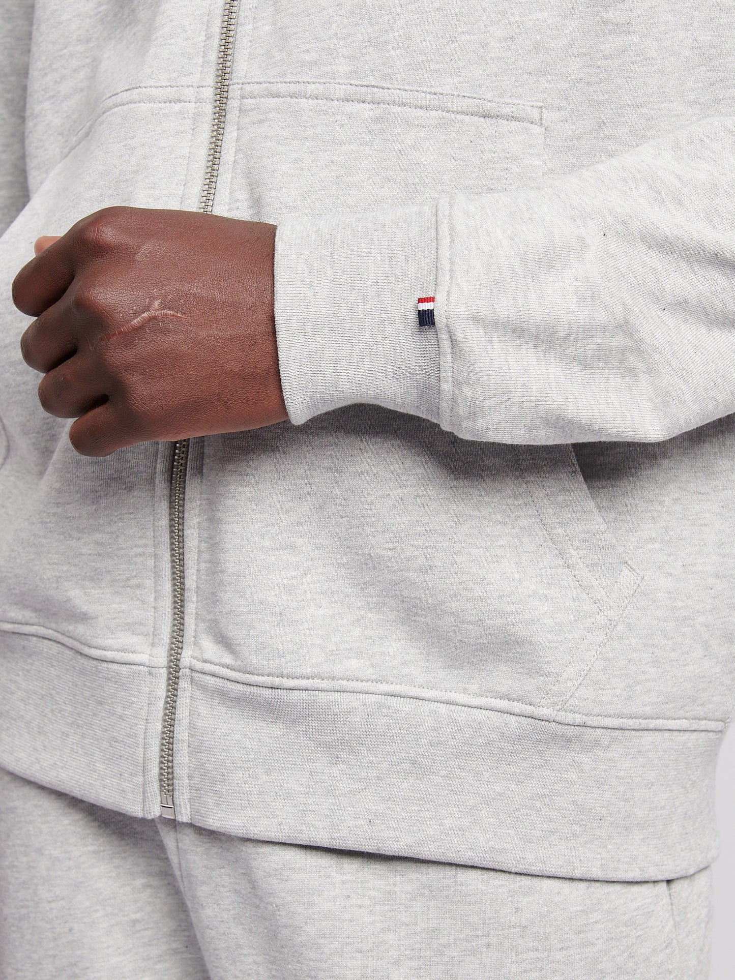 Mens Double Horsemen Loopback Zip Hoodie in Mid Grey Marl