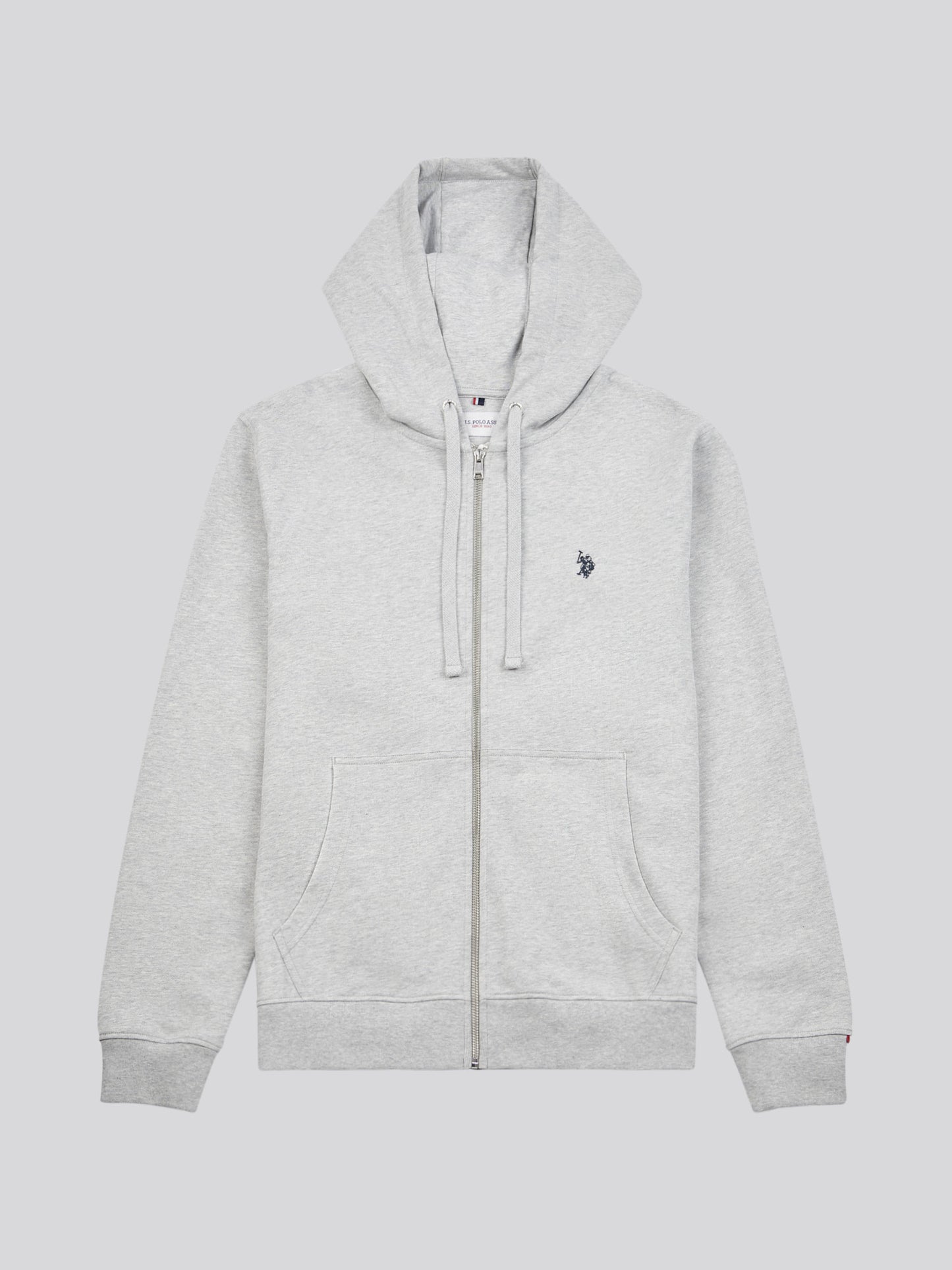 Mens Double Horsemen Loopback Zip Hoodie in Mid Grey Marl