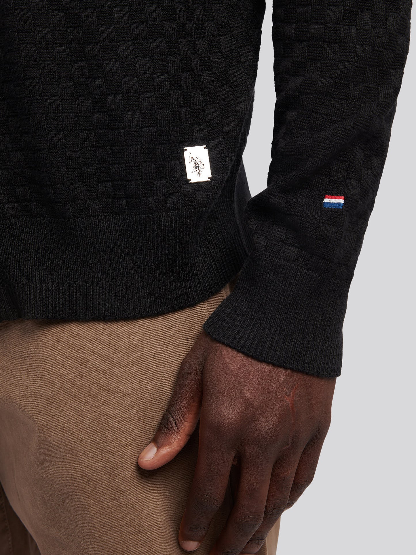 Mens Smart Checkerboard Zip Through Funnel in Black