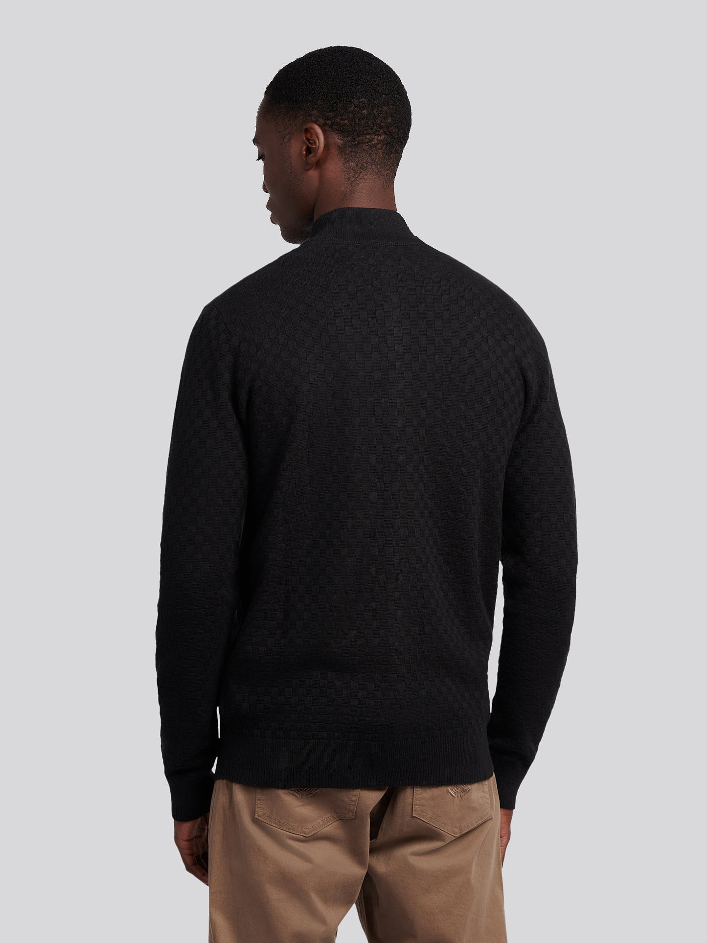 Mens Smart Checkerboard Zip Through Funnel in Black