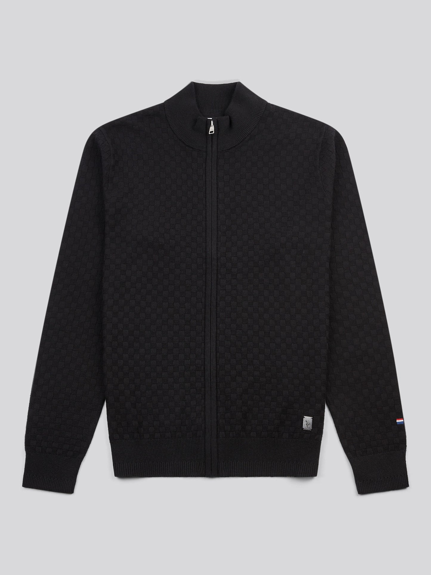 Mens Smart Checkerboard Zip Through Funnel in Black