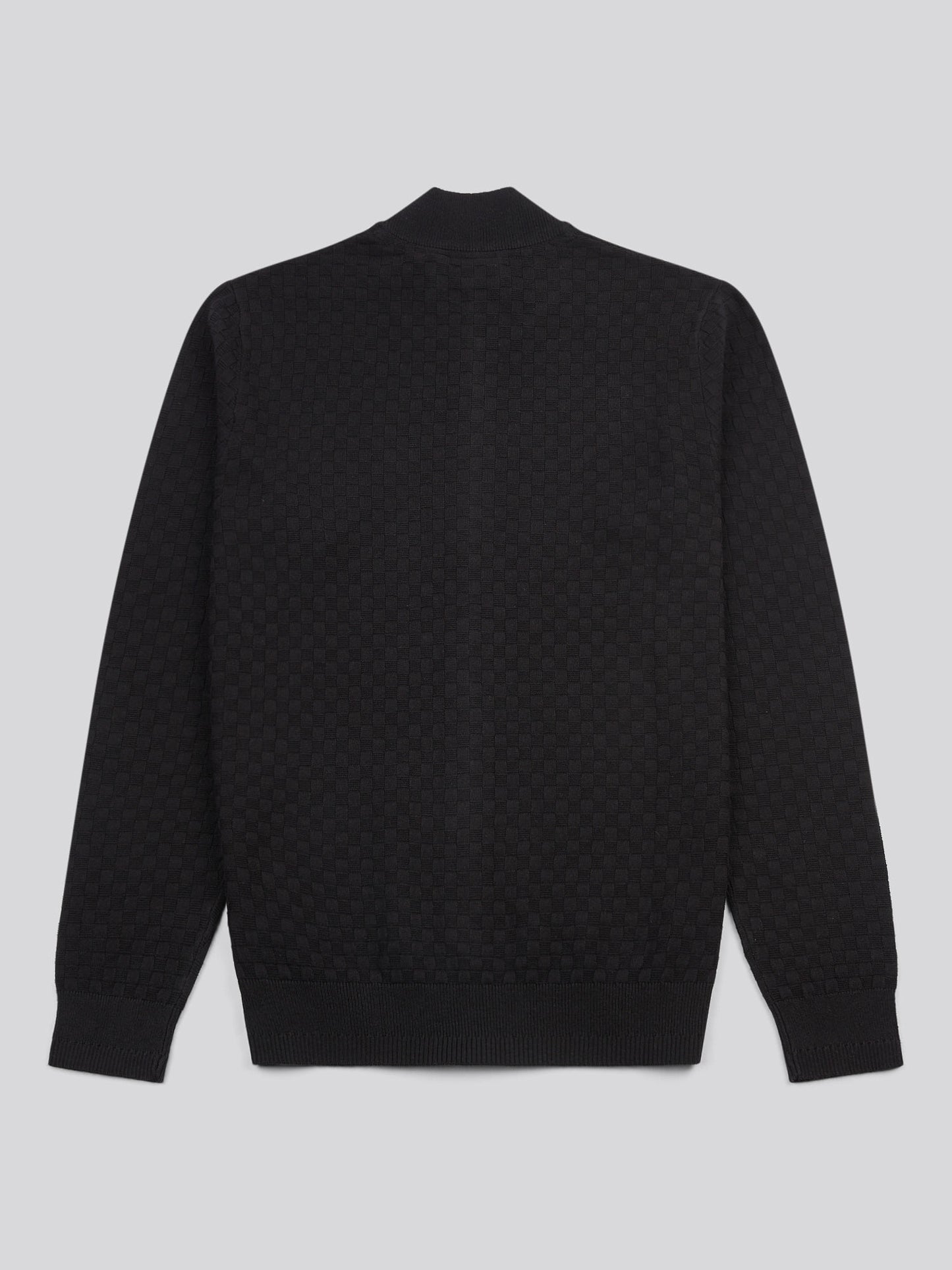 Mens Smart Checkerboard Zip Through Funnel in Black