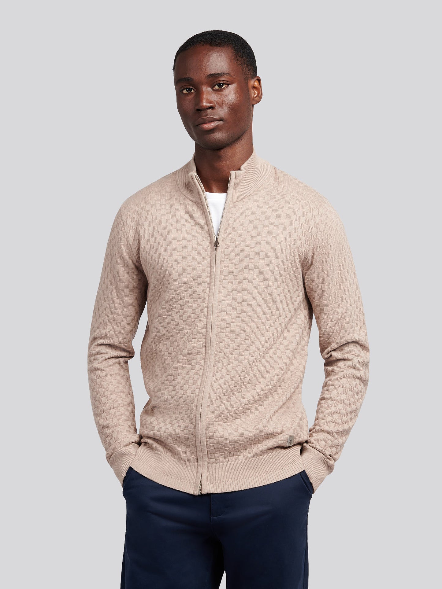 Mens Smart Checkerboard Zip Through Funnel in Atmosphere