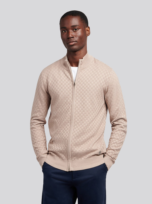 Mens Smart Checkerboard Zip Through Funnel in Atmosphere