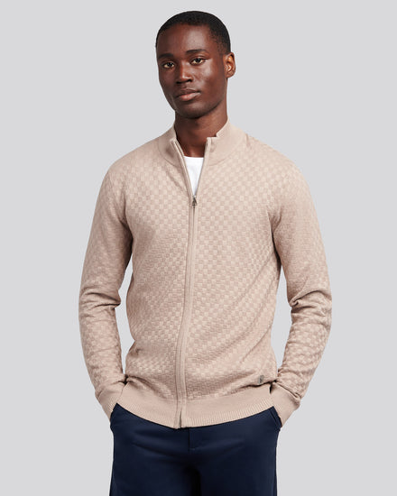 Mens Smart Checkerboard Zip Through Funnel in Atmosphere