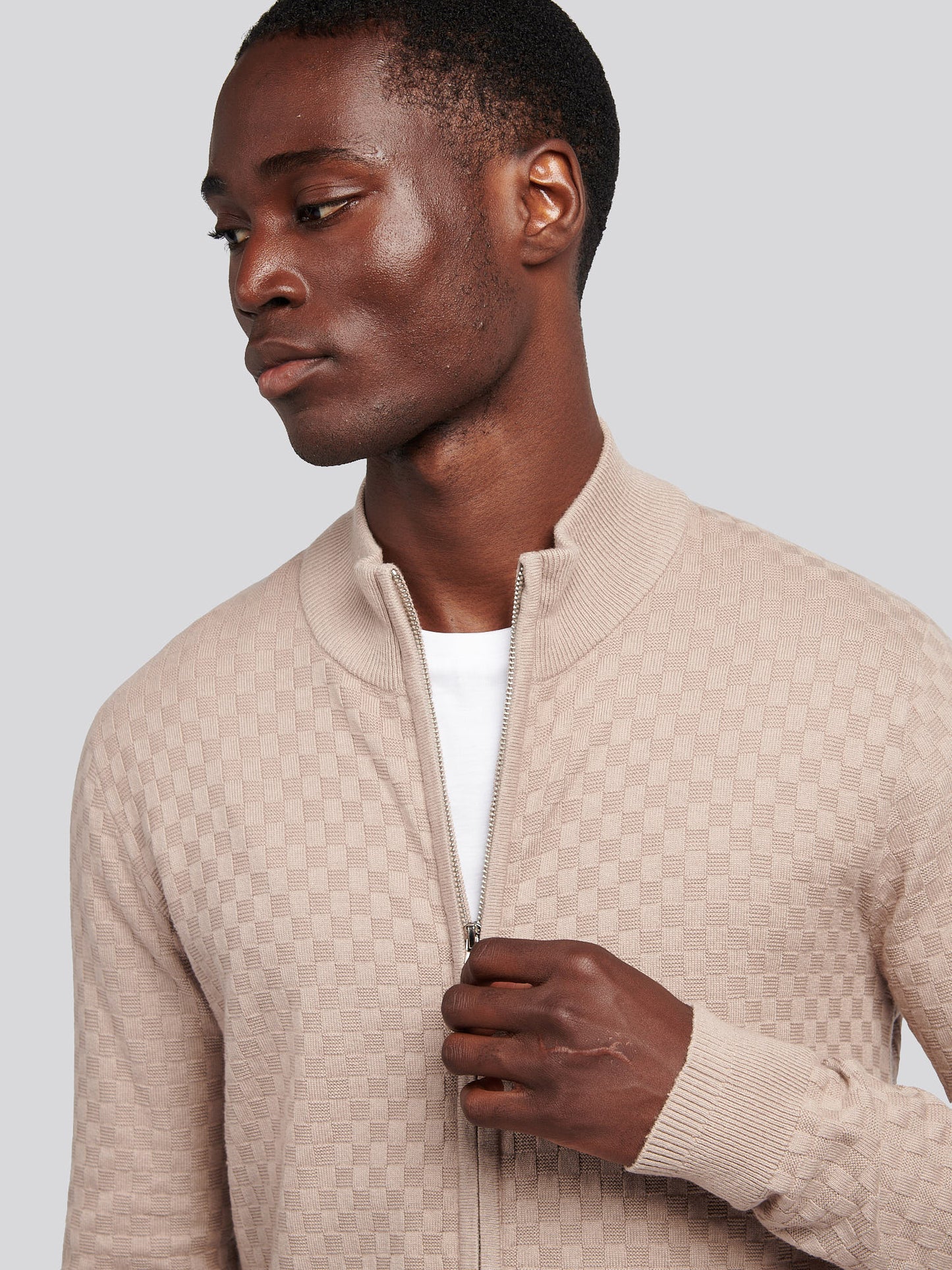 Mens Smart Checkerboard Zip Through Funnel in Atmosphere