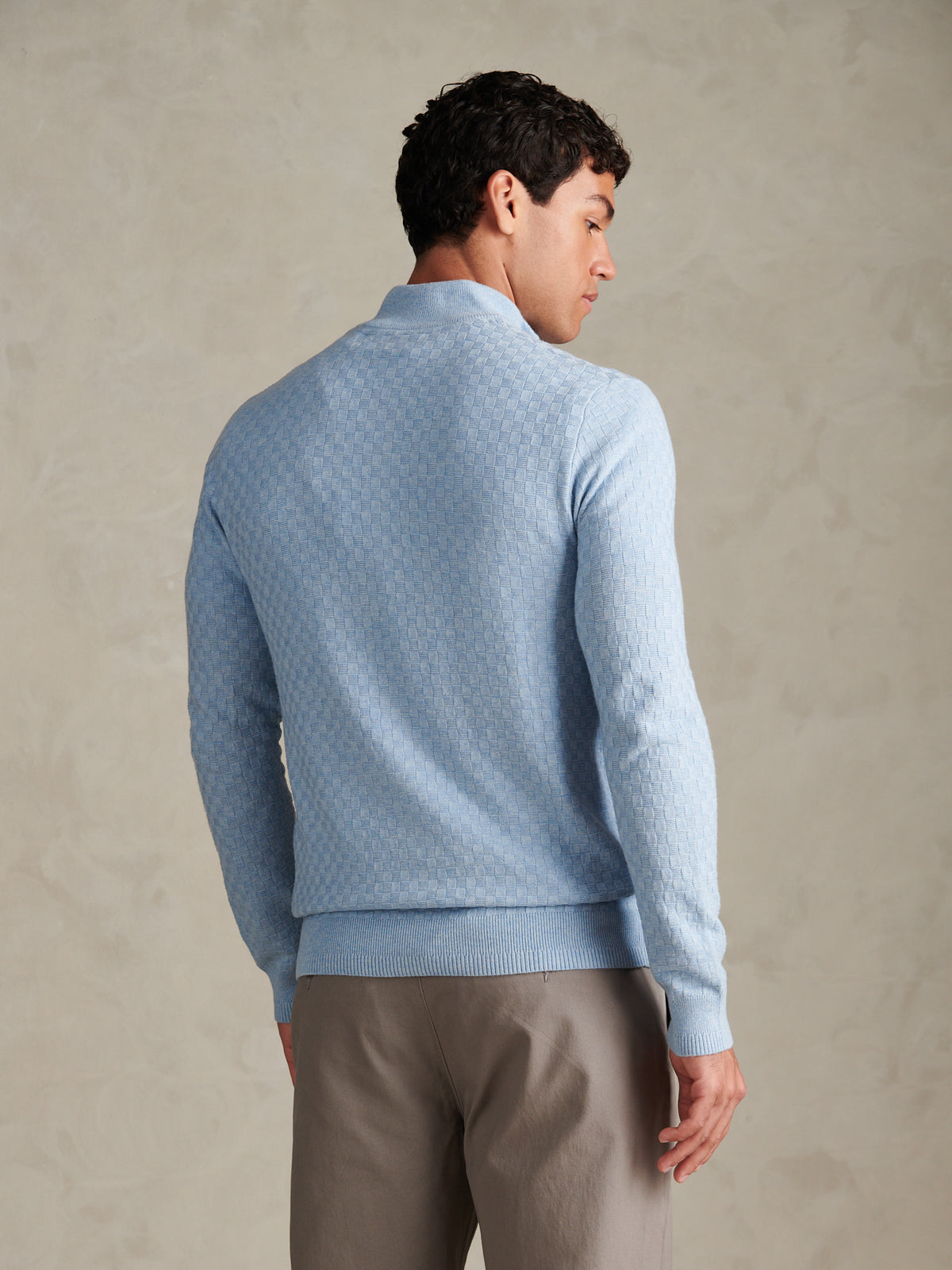 Mens Smart Checkerboard Zip Through Funnel Parisian Blue Marl