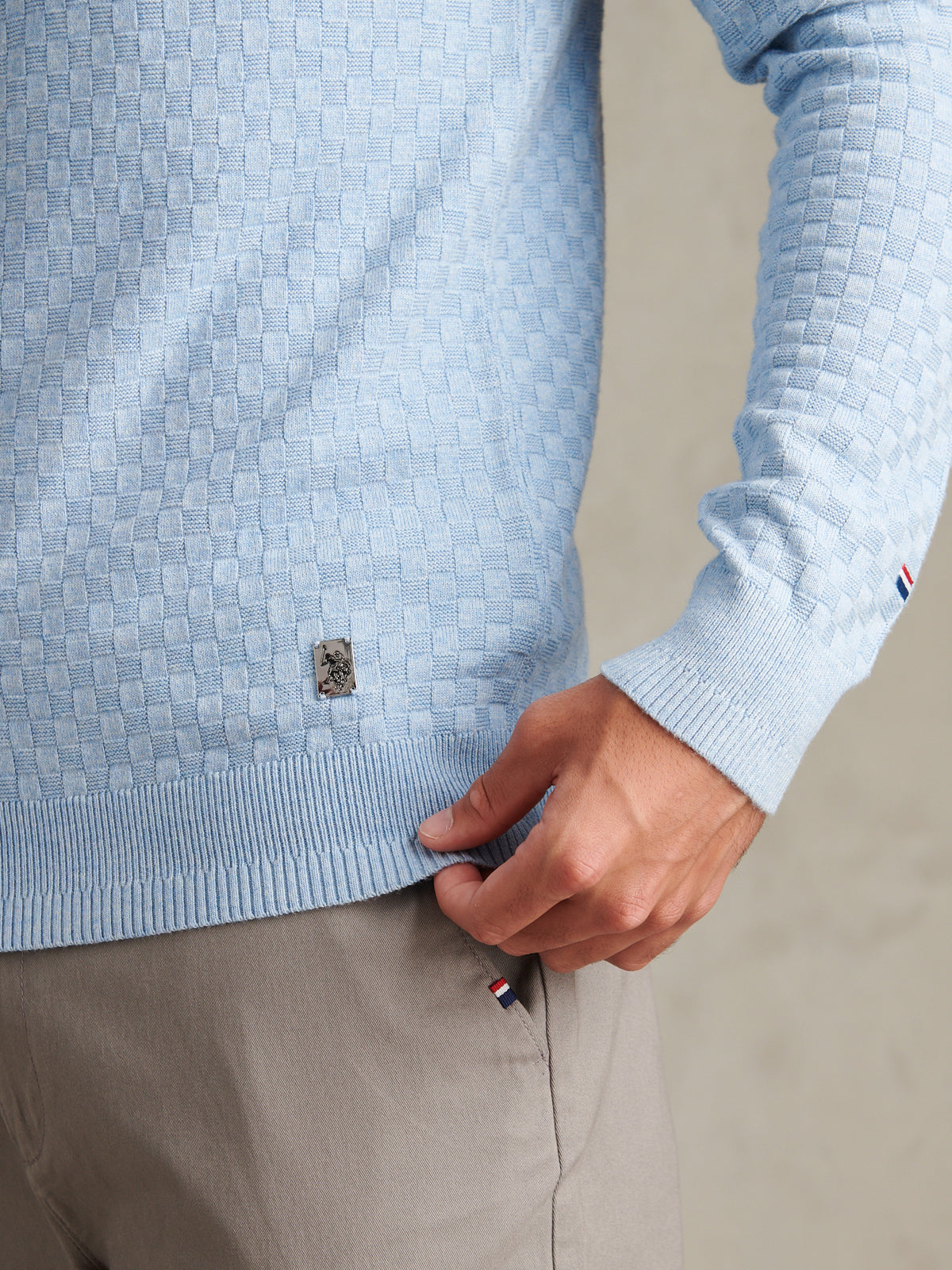 Mens Smart Checkerboard Zip Through Funnel Parisian Blue Marl