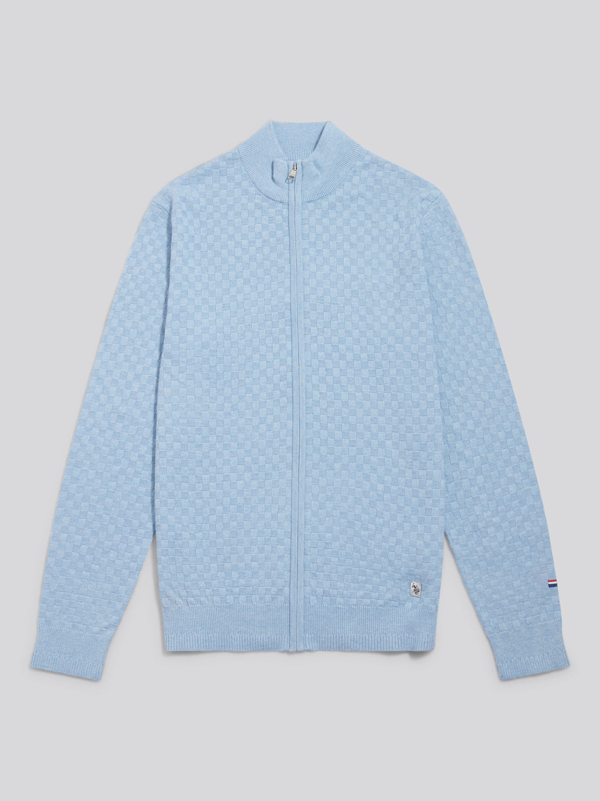 Mens Smart Checkerboard Zip Through Funnel Parisian Blue Marl