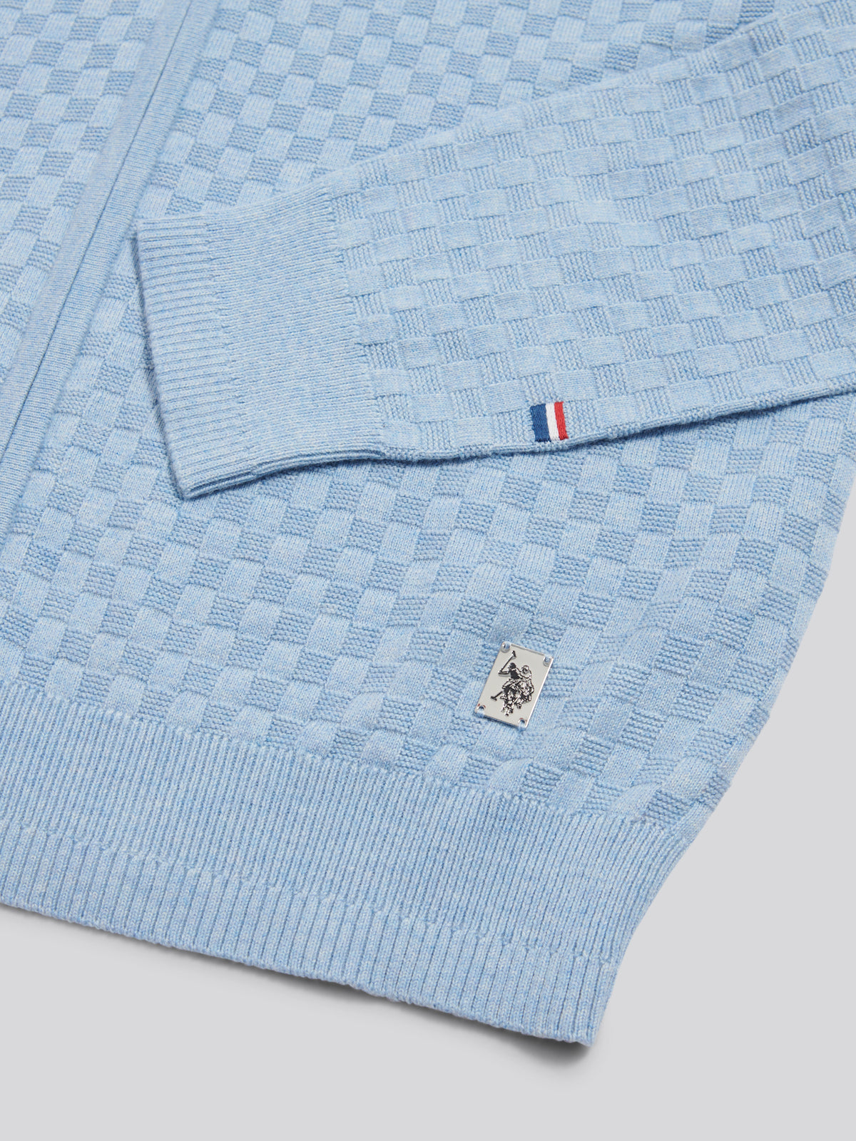 Mens Smart Checkerboard Zip Through Funnel Parisian Blue Marl