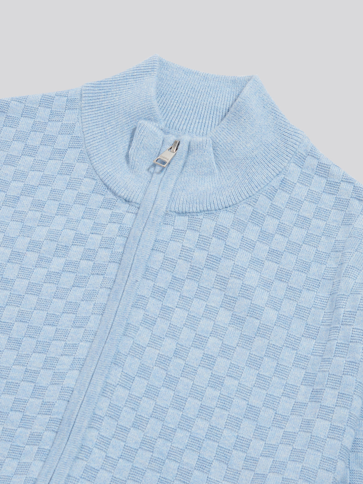 Mens Smart Checkerboard Zip Through Funnel Parisian Blue Marl
